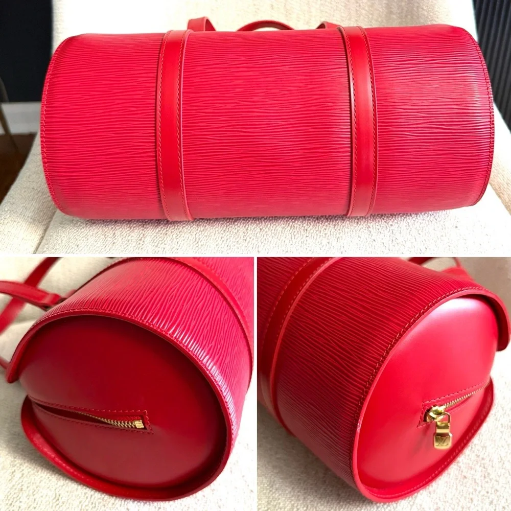Authentic Louis Vuitton Soufflot bag M52227 red Epi leather with mini pouch